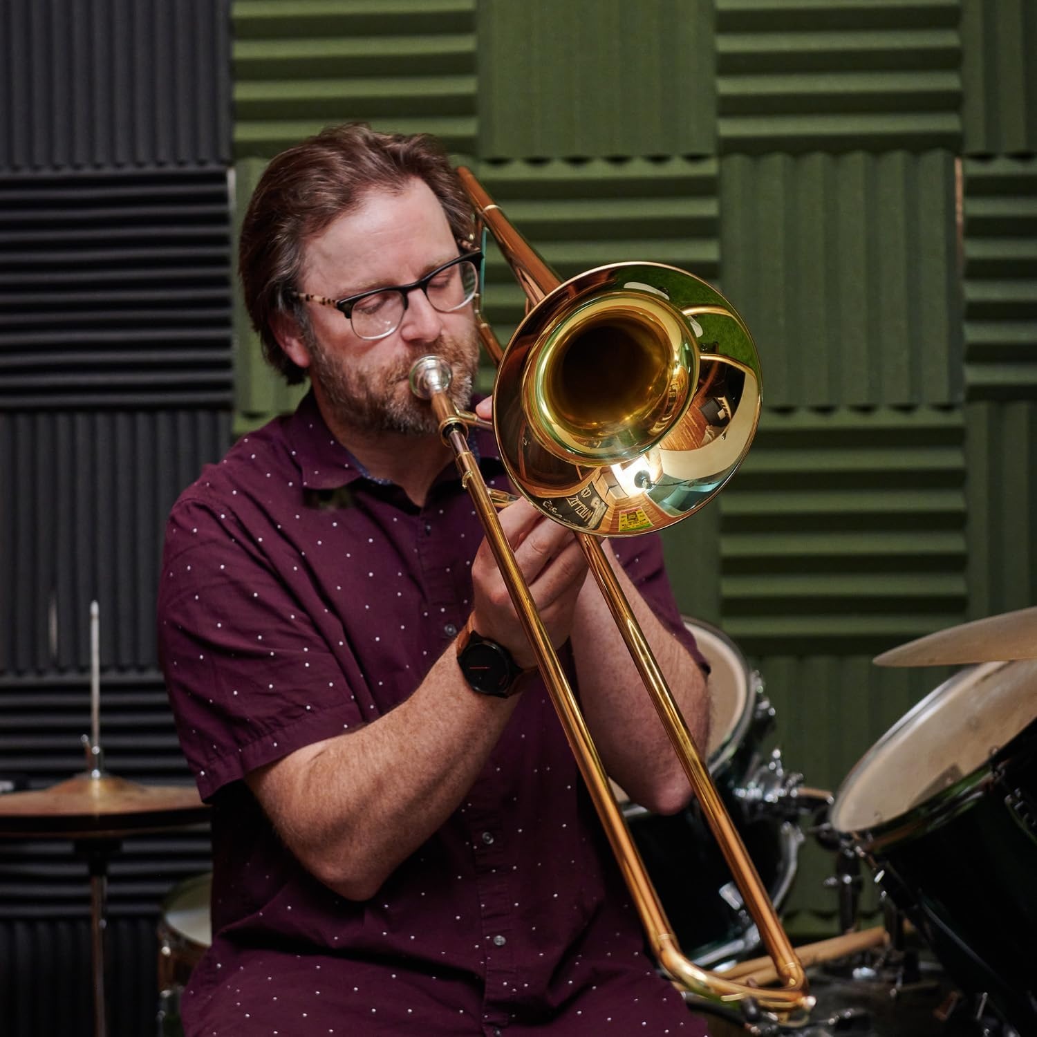 image:imageMendini by Cecilio Brass Plated Bb Tenor Slide Trombone Kit GoldGold Tuner