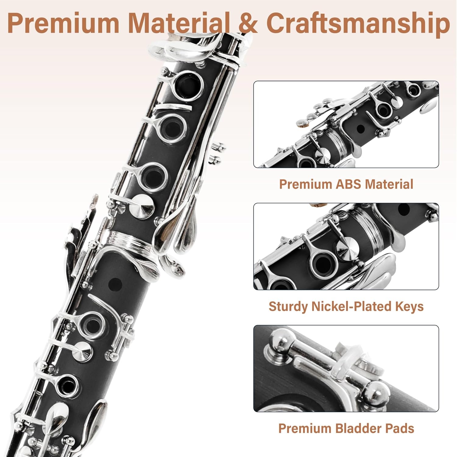 image:imageMendini by Cecilio Ebonite Bb Clarinet Kit for Beginner BlackBlack