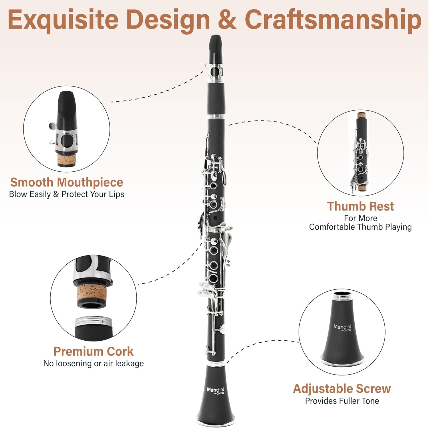 image:imageMendini by Cecilio Ebonite Bb Clarinet Kit for Beginner BlackBlack