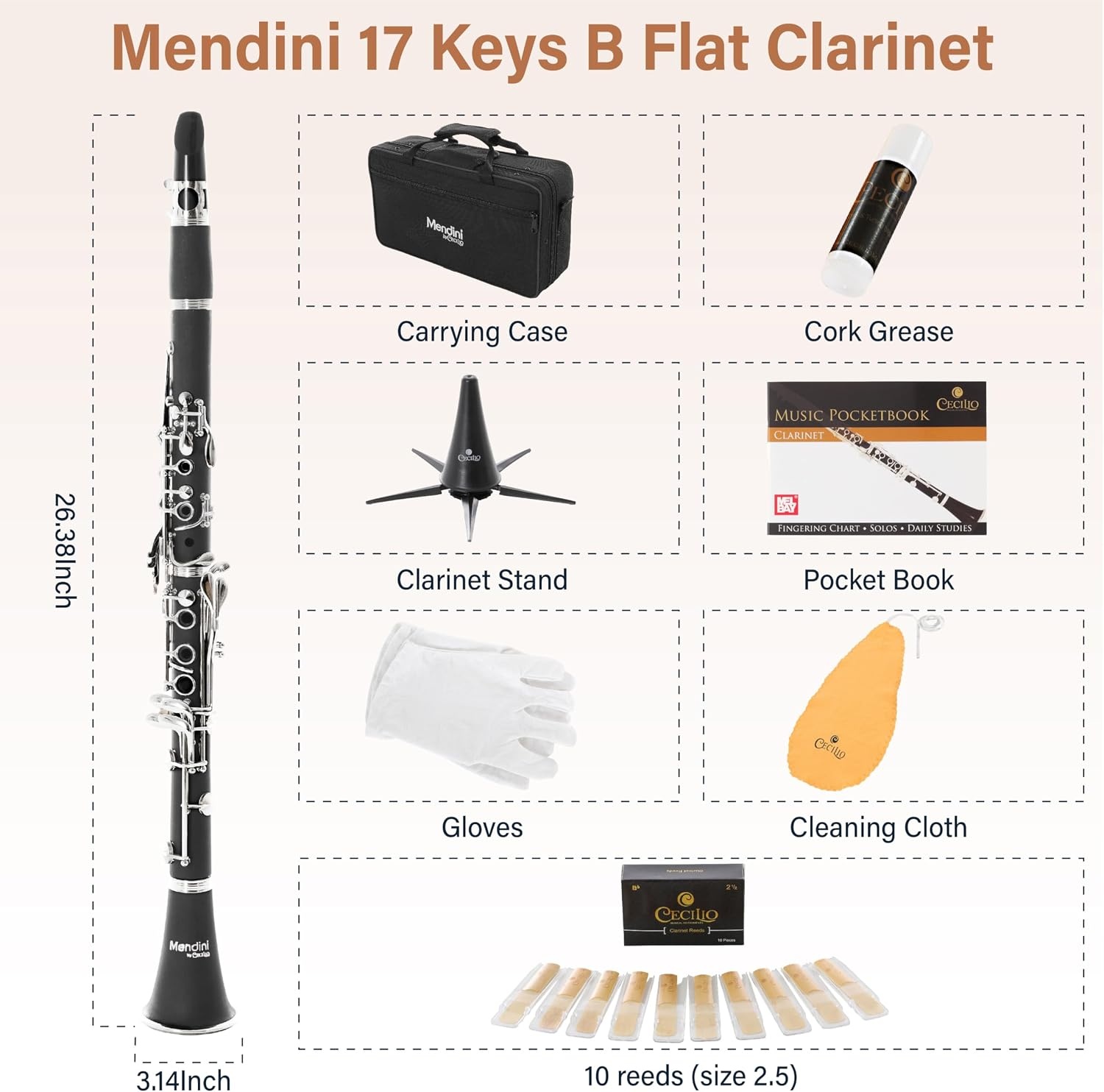 image:imageMendini by Cecilio Ebonite Bb Clarinet Kit for Beginner BlackBlack