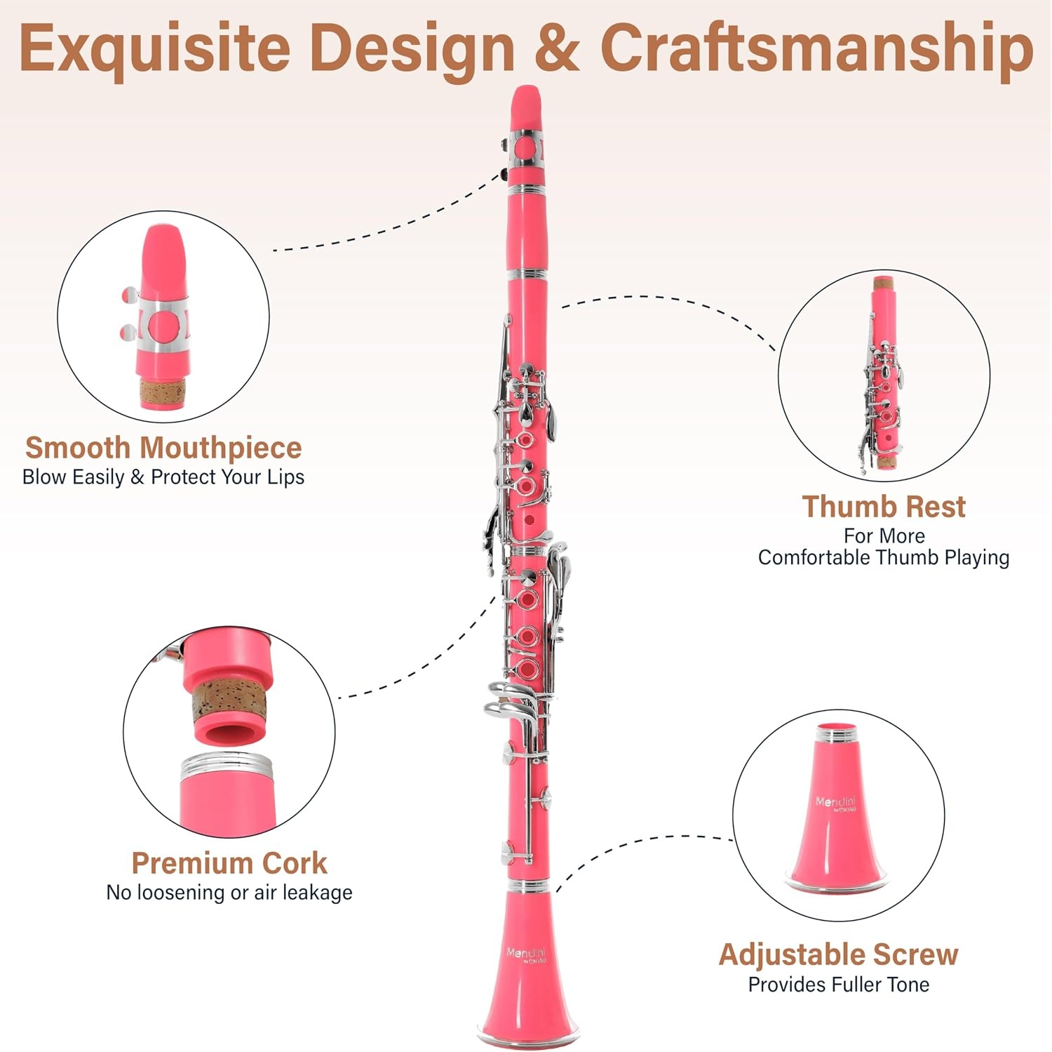 image:imageMendini by Cecilio Ebonite Bb Clarinet Kit for Beginner BlackPink