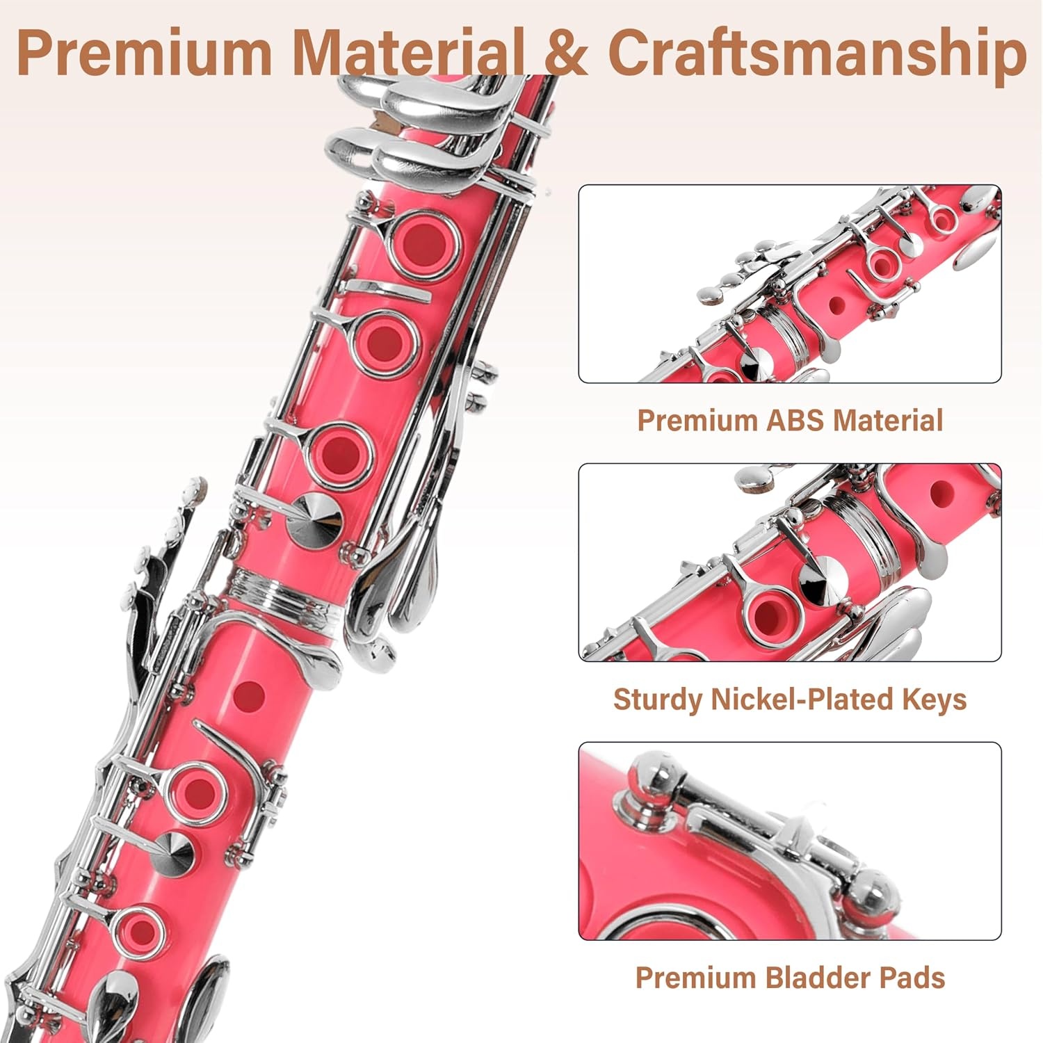 image:imageMendini by Cecilio Ebonite Bb Clarinet Kit for Beginner BlackPink