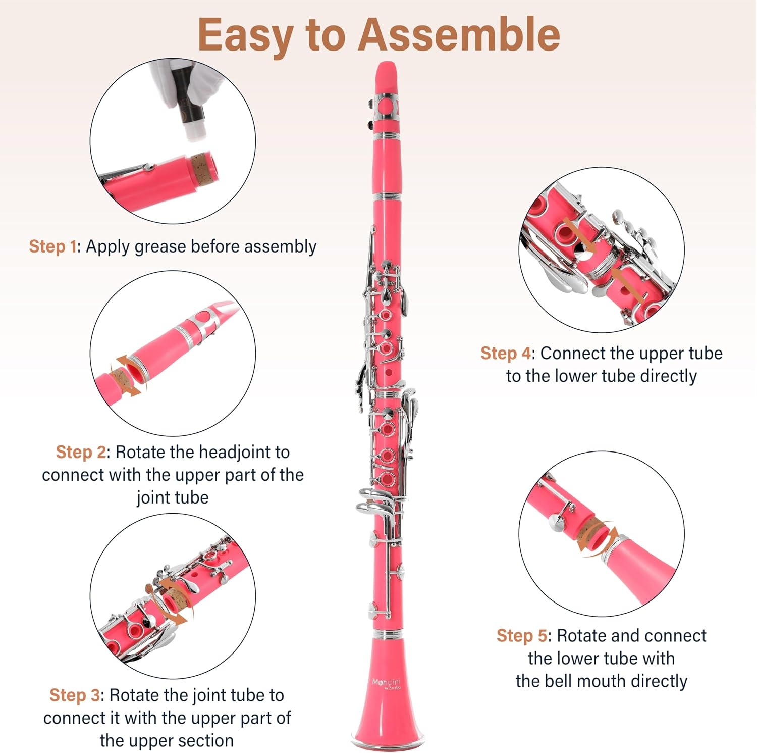 image:imageMendini by Cecilio Ebonite Bb Clarinet Kit for Beginner BlackPink