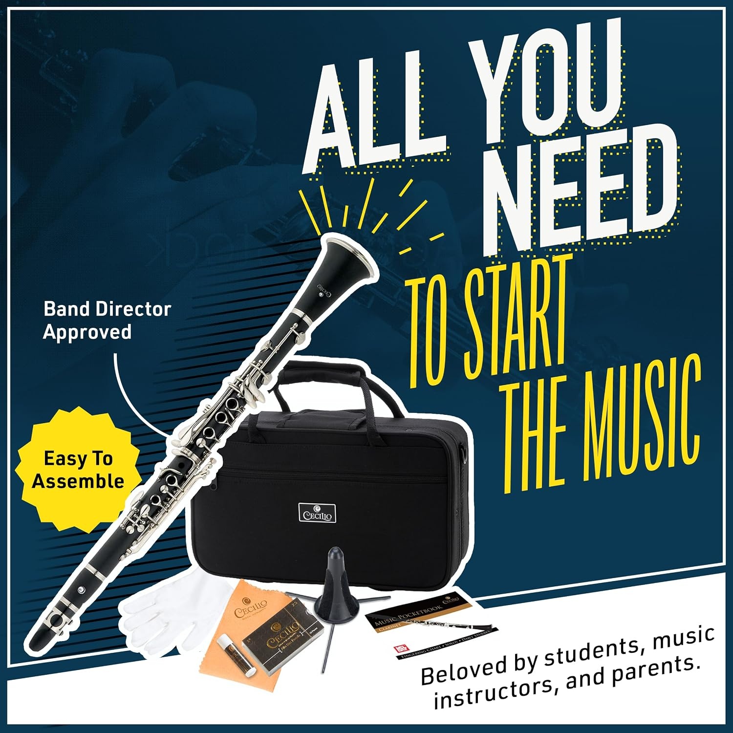image:imageMendini by Cecilio Ebonite Bb Clarinet Kit with 2 Barrels Blackblack