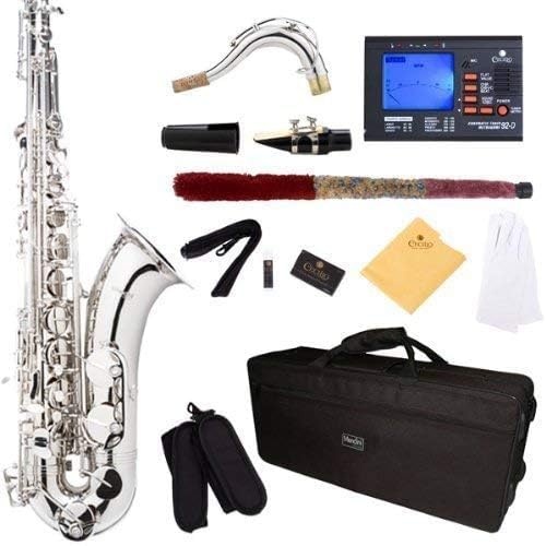 image:imageMendini by Cecilio MTSPL92D Purple Lacquer B Flat Tenor Saxophone with Tuner Case Mouthpiece 10 Reeds and MoreSilver