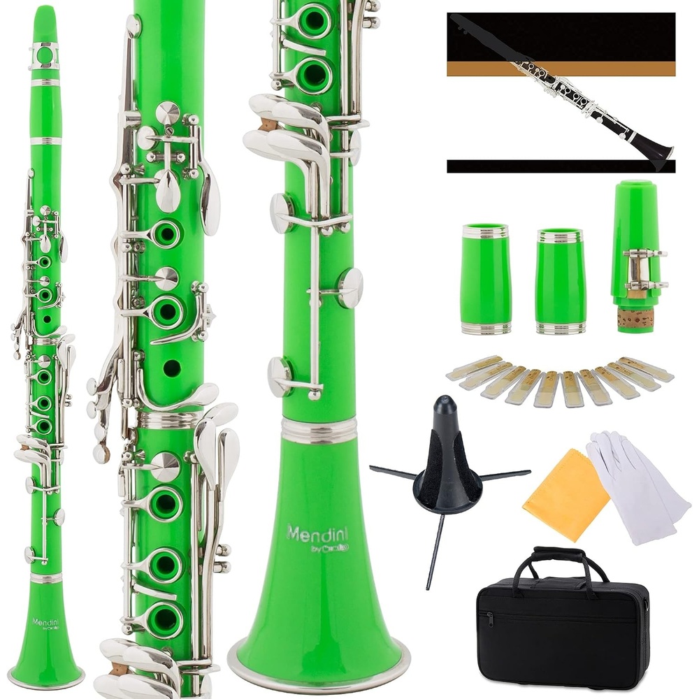 image:imageMendini by Cecilio Ebonite Bb Clarinet Kit with 2 Barrels BlackGreen