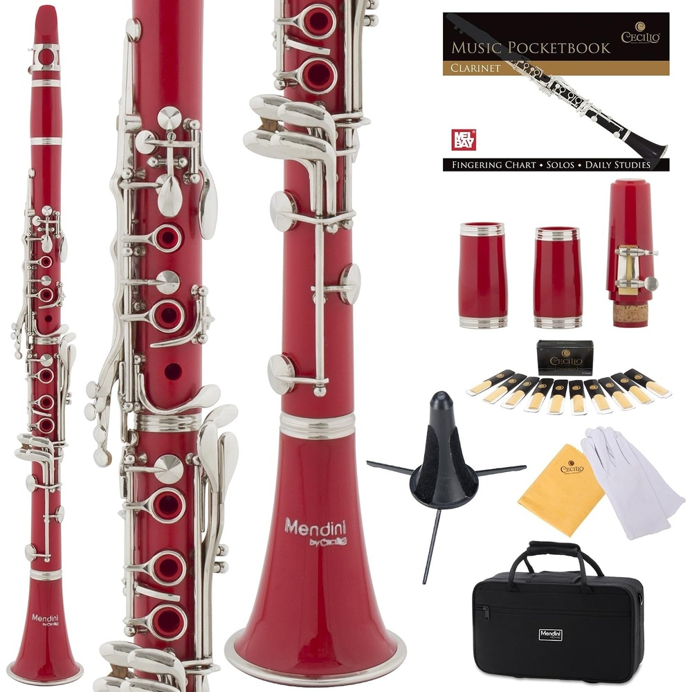 image:imageMendini by Cecilio Ebonite Bb Clarinet Kit with 2 Barrels BlackRed