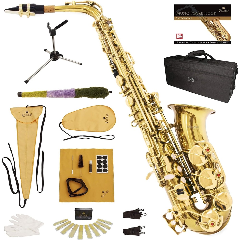 image:imageMendini by Cecilio MTSPL92D Purple Lacquer B Flat Tenor Saxophone with Tuner Case Mouthpiece 10 Reeds and MoreGOLD