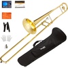 Mendini by Cecilio Brass Plated Bb Tenor Slide Trombone Kit – Gold(Gold + Tuner)