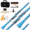 Mendini by Cecilio Ebonite Bb Clarinet Kit for Beginner – Black(Light Blue)
