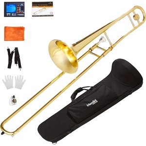 Mendini by Cecilio Brass Plated Bb Tenor Slide Trombone Kit – Gold(Gold + Tuner)