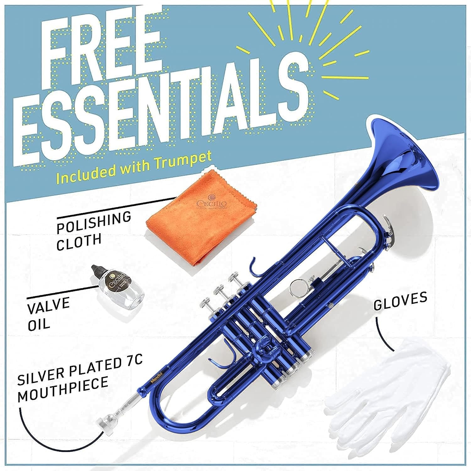 image:imageMendini By Cecilio Bb Standard Trumpet Set for Beginners BlueBlue