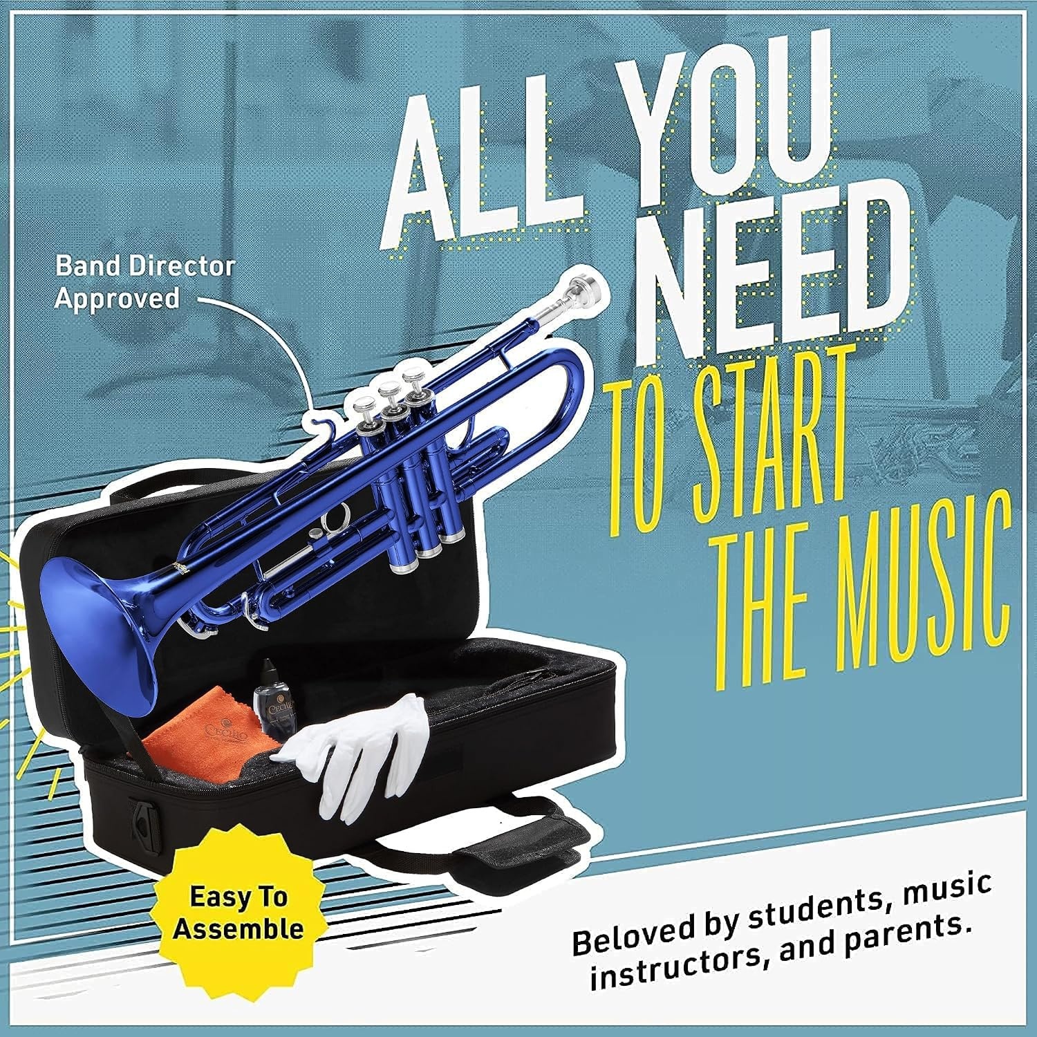 image:imageMendini By Cecilio Bb Standard Trumpet Set for Beginners BlueBlue