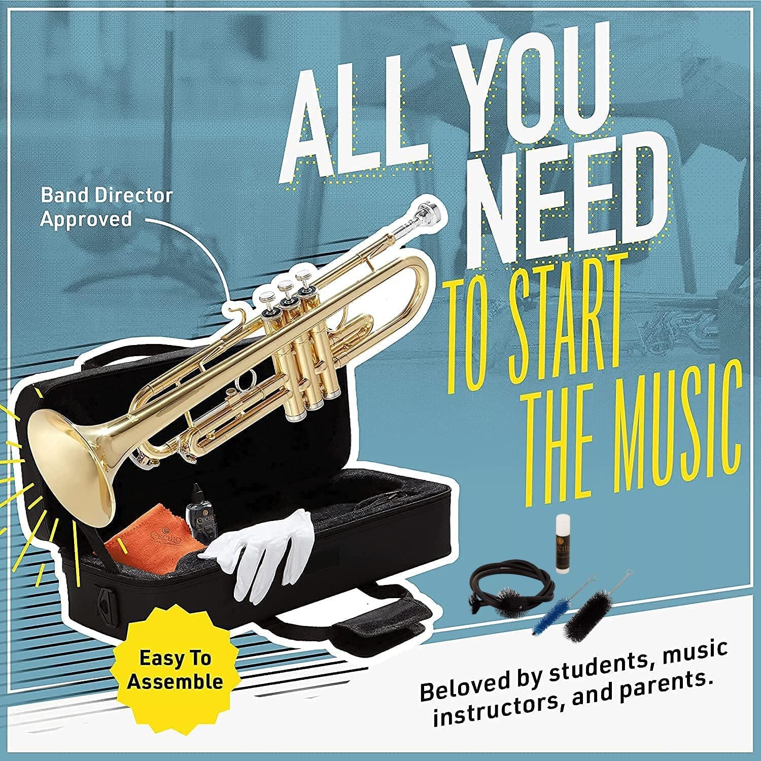 image:imageMendini By Cecilio Bb Standard Trumpet Set for Beginners BlueGold