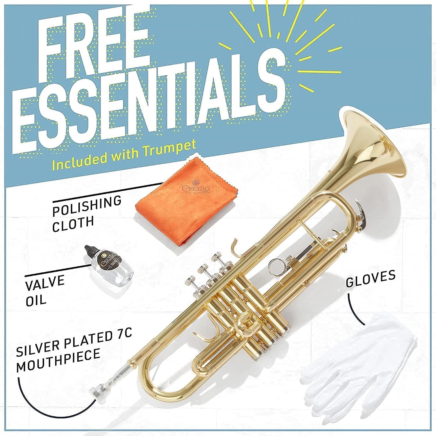 image:imageMendini By Cecilio Bb Standard Trumpet Set for Beginners BlueGold