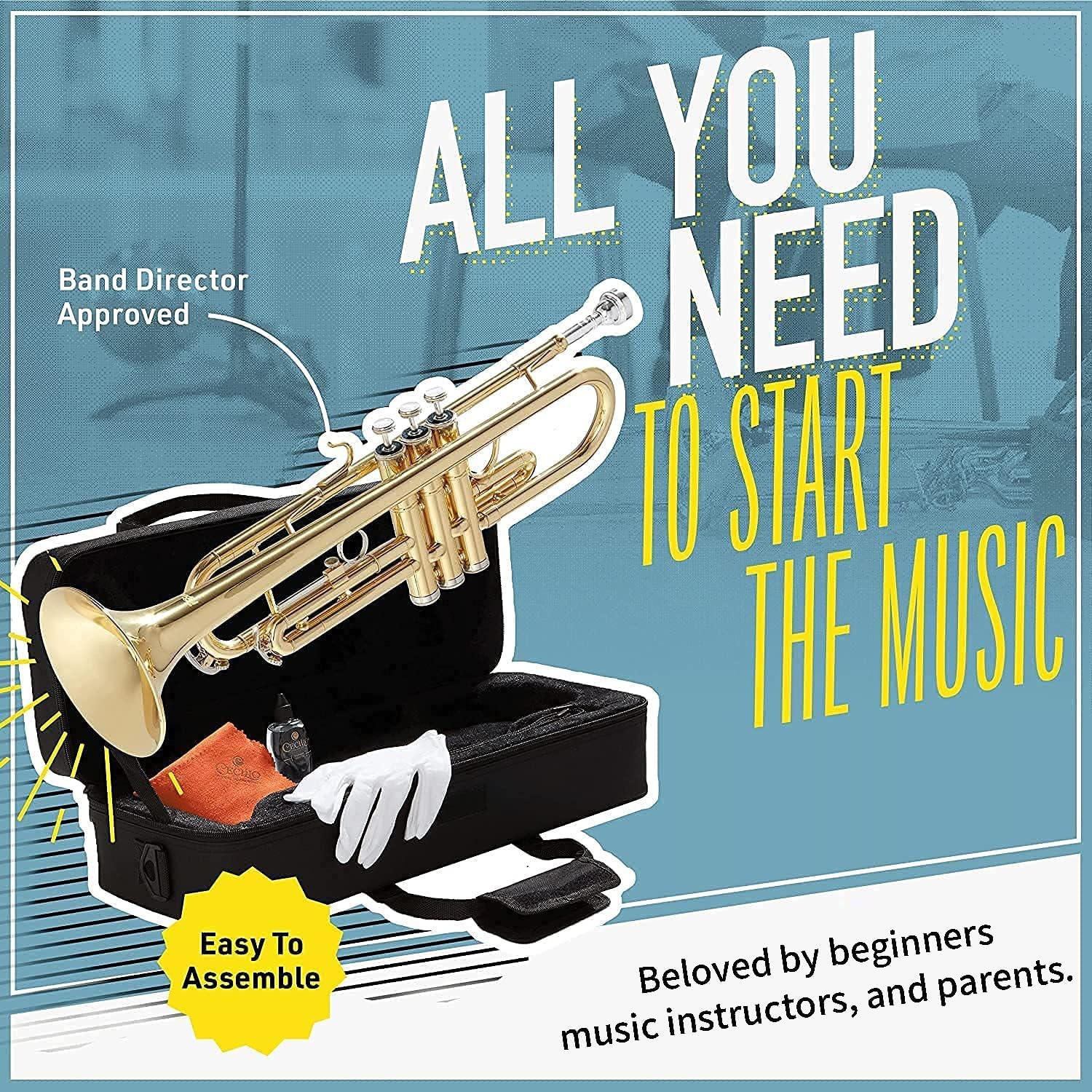 image:imageMendini By Cecilio Bb Standard Trumpet Set for Beginners BlueNickel