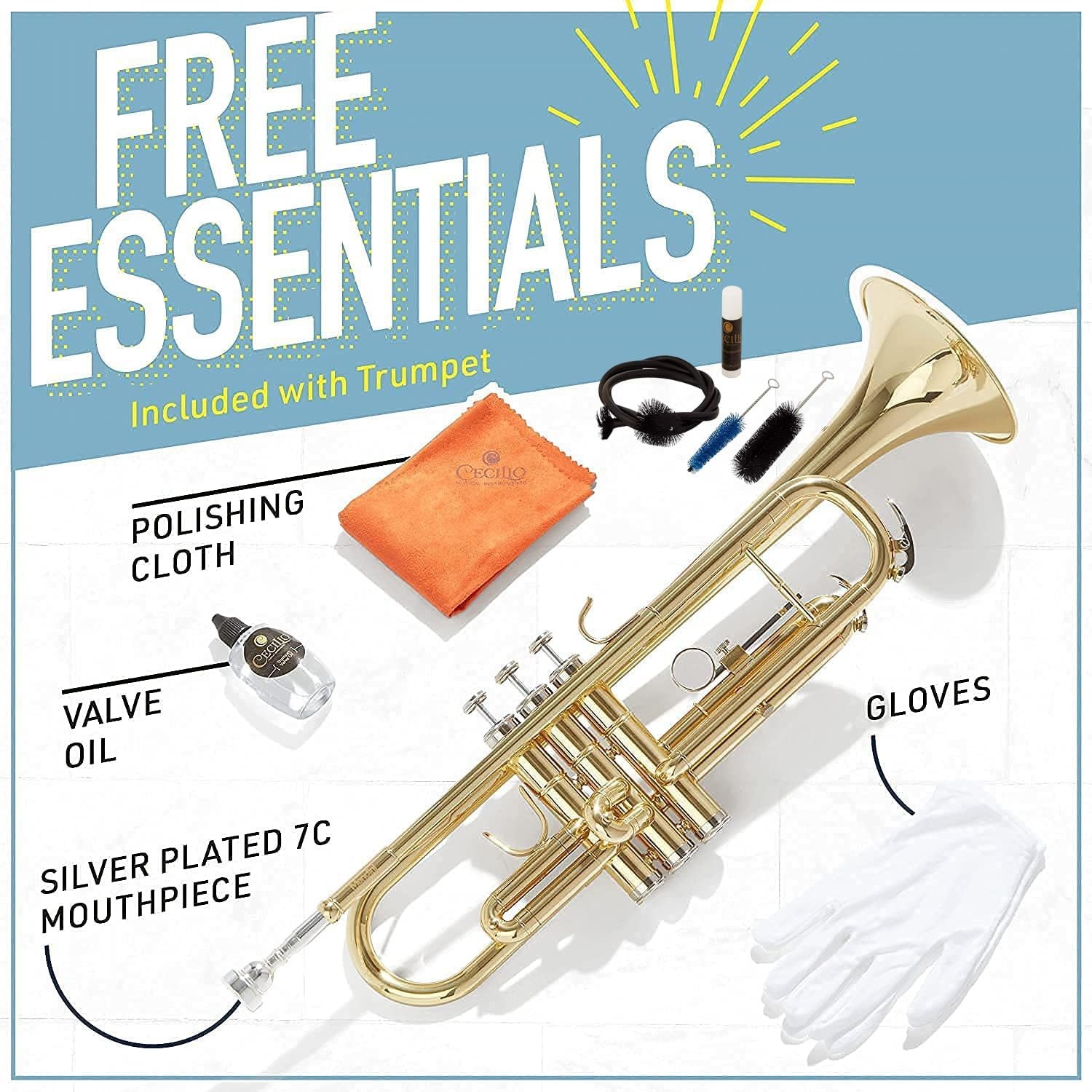 image:imageMendini By Cecilio Bb Standard Trumpet Set for Beginners BlueSky Blue